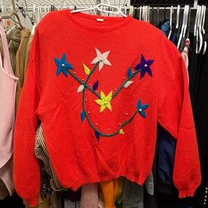 Vintage Orange Floral Embroidered Sweater